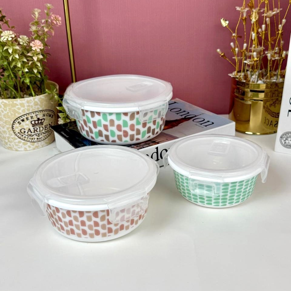 Marble 3-Piece Storage Box Set | Leak Proof & Airtight Glass Containers with Lock Lids