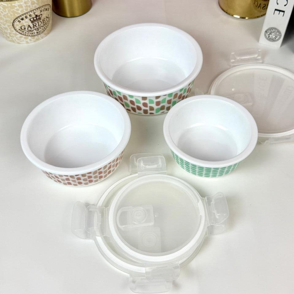 Marble 3-Piece Storage Box Set | Leak Proof & Airtight Glass Containers with Lock Lids
