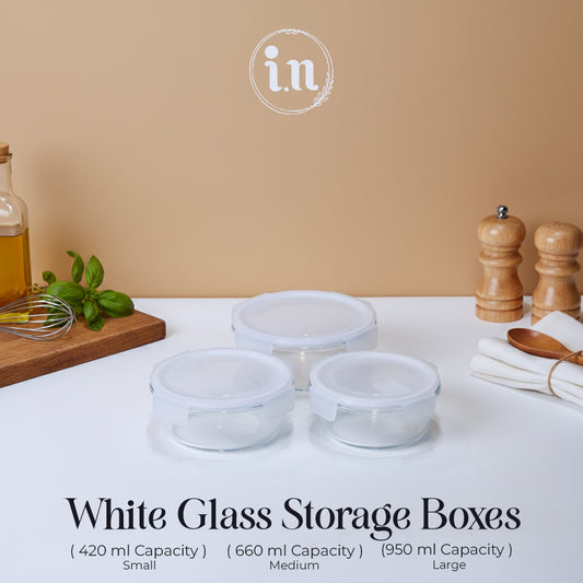3pcs Round Glass Storage Container Set – 420ml, 660ml, 950ml | Leak-Proof & BPA-Free - Imperial Nest