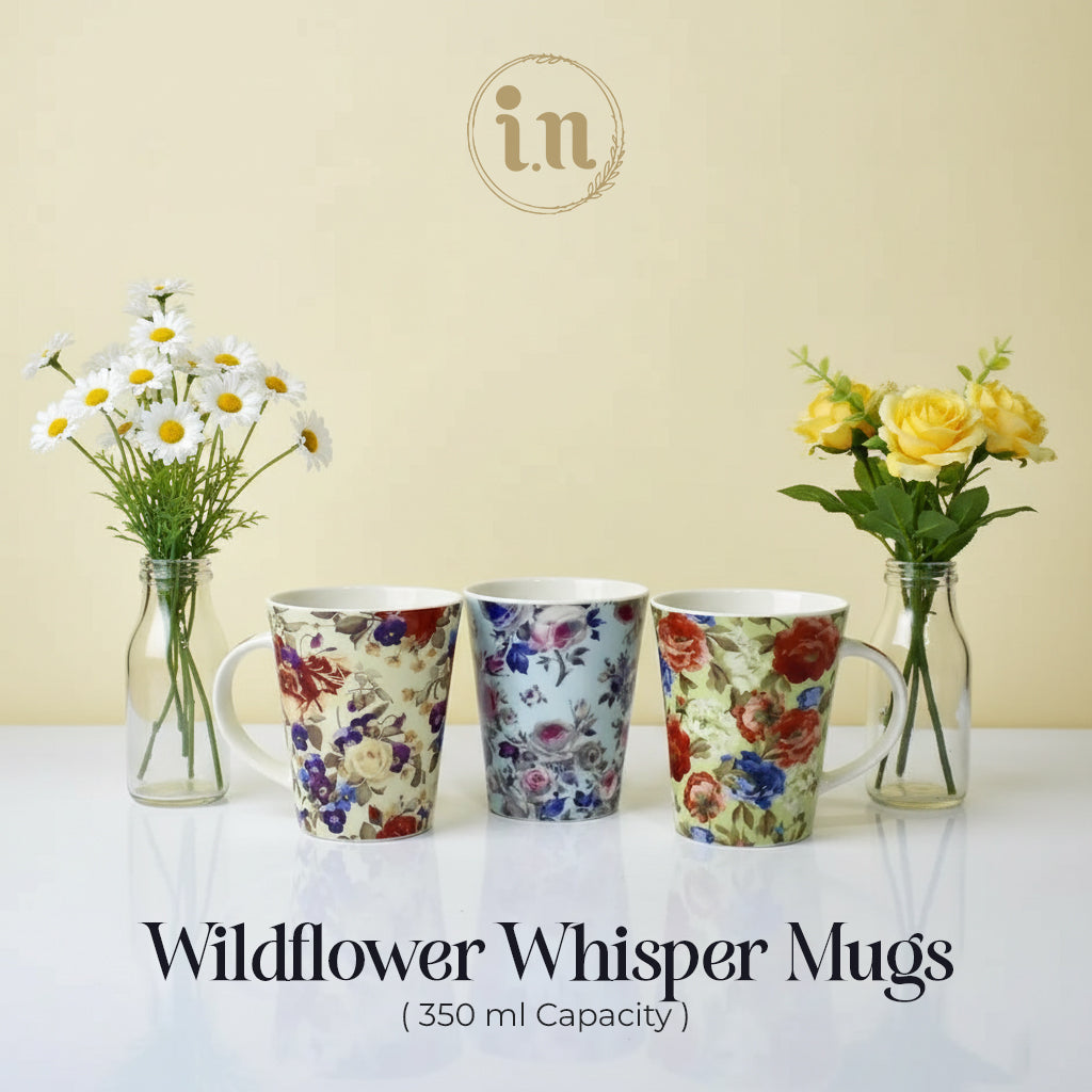 Set of 3 Wildflower Whisper Ceramic Mugs – Elegant Printed Cups | Imperial Nest