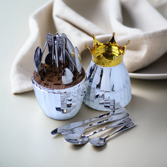 Luxury Silver Cutlery Set with Crown Holder