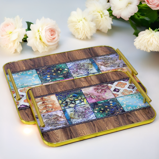 Elegant Wooden Serving Tray - Set of 2