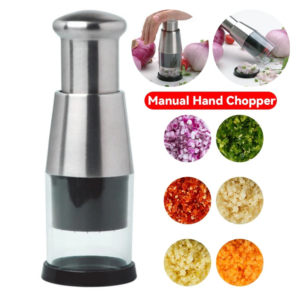 Stainless Steel Manual Hand Chopper | Mini Garlic & Onion Chopper for Vegetables, Herbs and Salad Prep