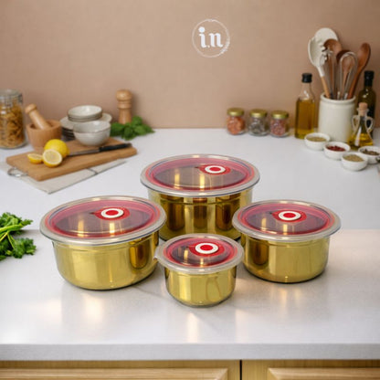 Premium Stainless Steel Food Storage Bowl Set with Airtight Lids - 4 Piece Set (10/13/15/18 CM)