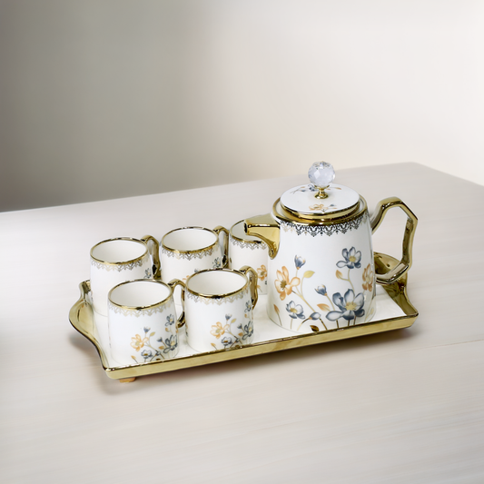 Gray Floral Elegant Coffee Set - 8 pcs set