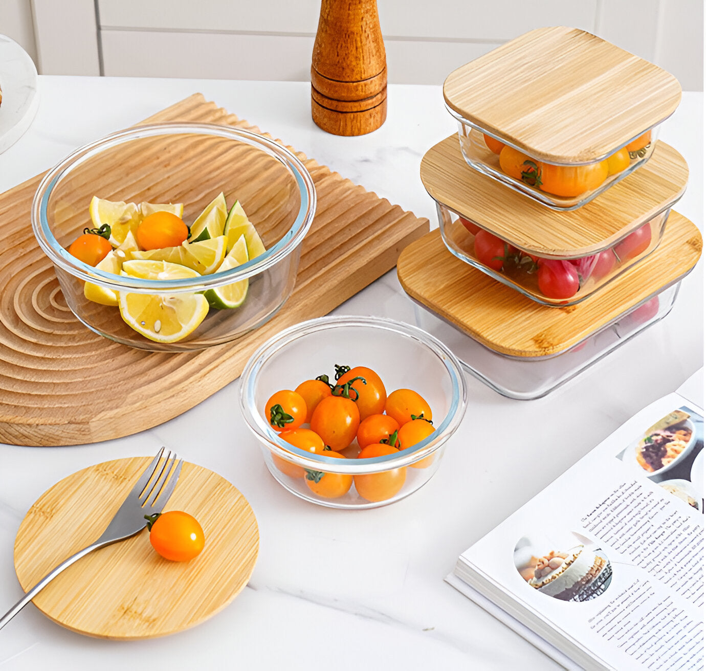 Square Glass Storage Containers with Airtight Bamboo Lids