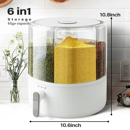 360° Rotating Grain Storage Container | Multi-Compartment Rice, Lentil & Bean Dispenser