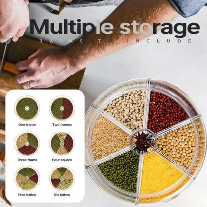 360° Rotating Grain Storage Container | Multi-Compartment Rice, Lentil & Bean Dispenser