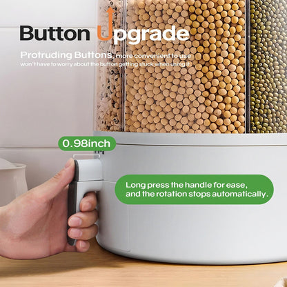 360° Rotating Grain Storage Container | Multi-Compartment Rice, Lentil & Bean Dispenser