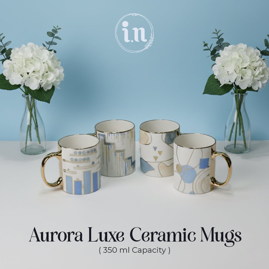 Set of 4 Blue & Gold Aurora Ceramic Coffee Mug