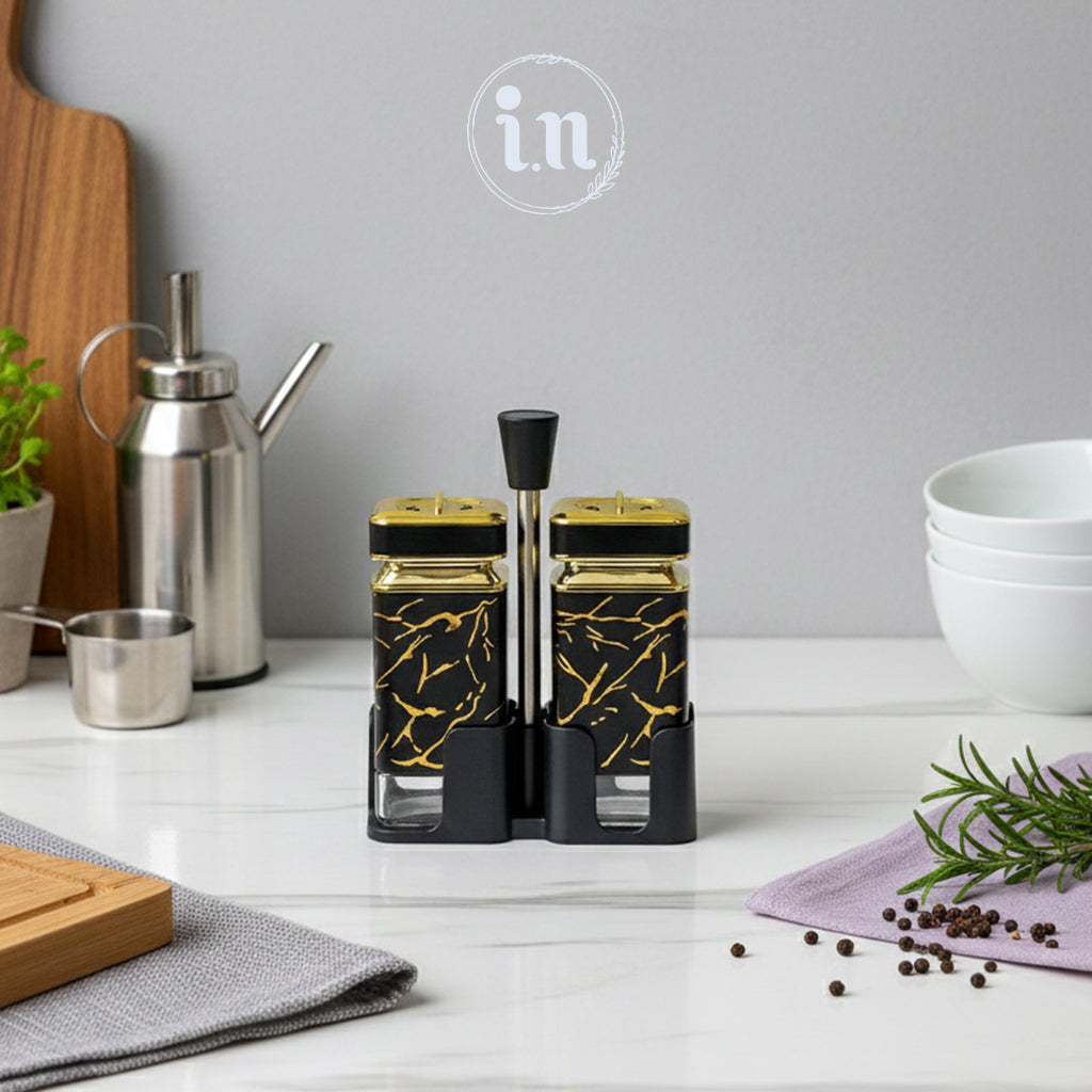 Elegant Glass Salt & Pepper Shaker Set – Grey, Black & White