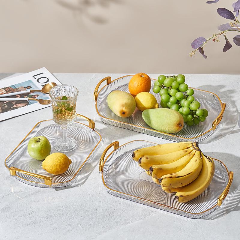 Elegant Plastic Serving Trays Set of 3 with Gold Handles