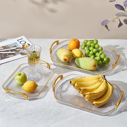 Elegant Plastic Serving Trays Set of 3 with Gold Handles
