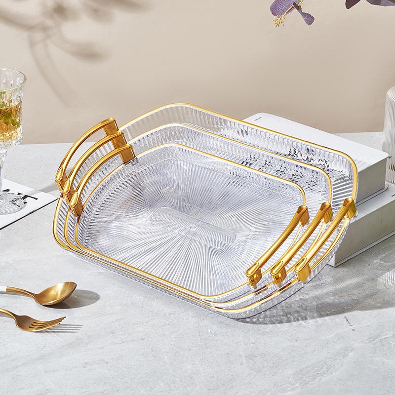 Elegant Plastic Serving Trays Set of 3 with Gold Handles