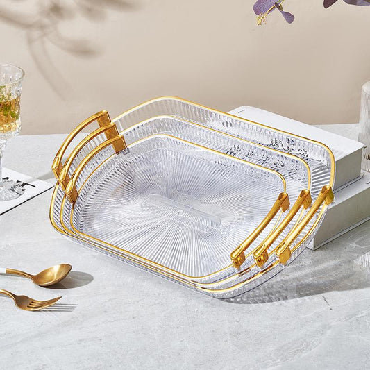 Elegant Plastic Serving Trays Set of 3 with Gold Handles