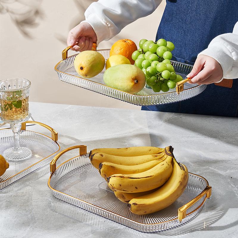 Elegant Plastic Serving Trays Set of 3 with Gold Handles