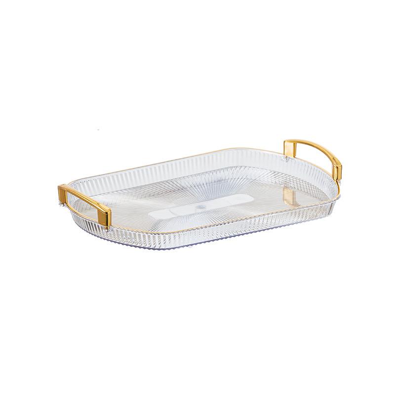 Elegant Plastic Serving Trays Set of 3 with Gold Handles